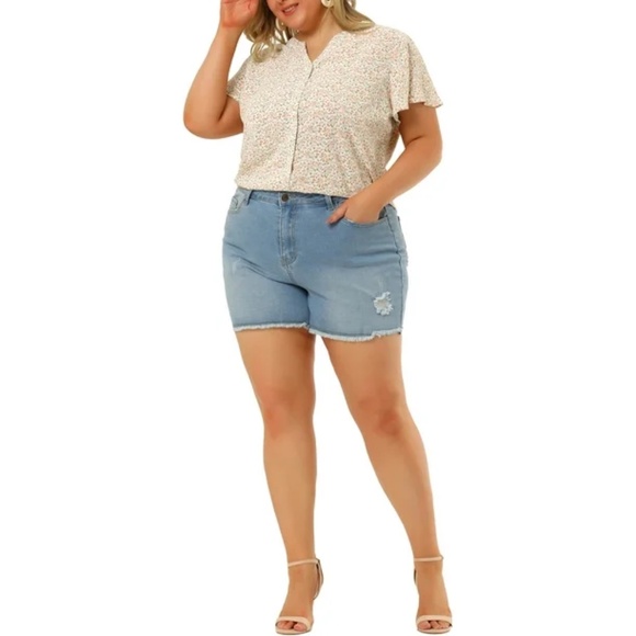 Agnes Orinda Plus Size Short Sleeve Button Down Collar Chiffon Floral Blouse |2X - Picture 3 of 7